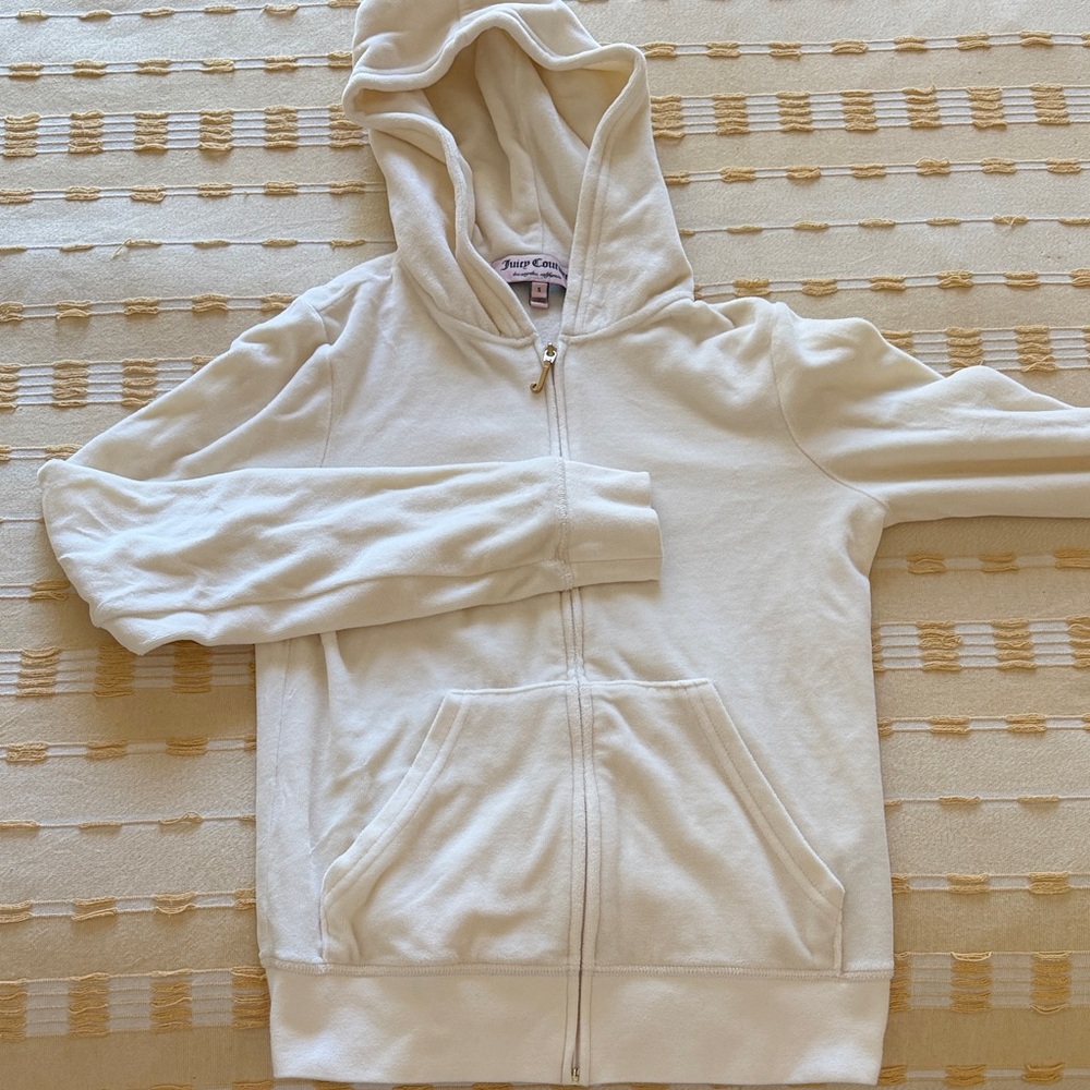 Juicy Couture white velour zip up hoodie with bedazzle